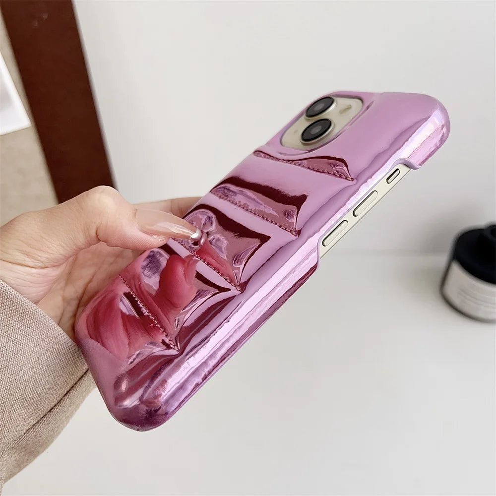 Luxury Down Jacket Aurora Phone Case For iPhone 16 15 14 13 12 Pro Max Plus 11 16 Glossy Laser Skin Feel Soft Shockproof Cover