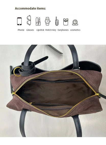 Women's Cow Genuine Leather Tote Bag suede commuting Cowhide Handbags Large Capacity Designer Luxury velvet Bags