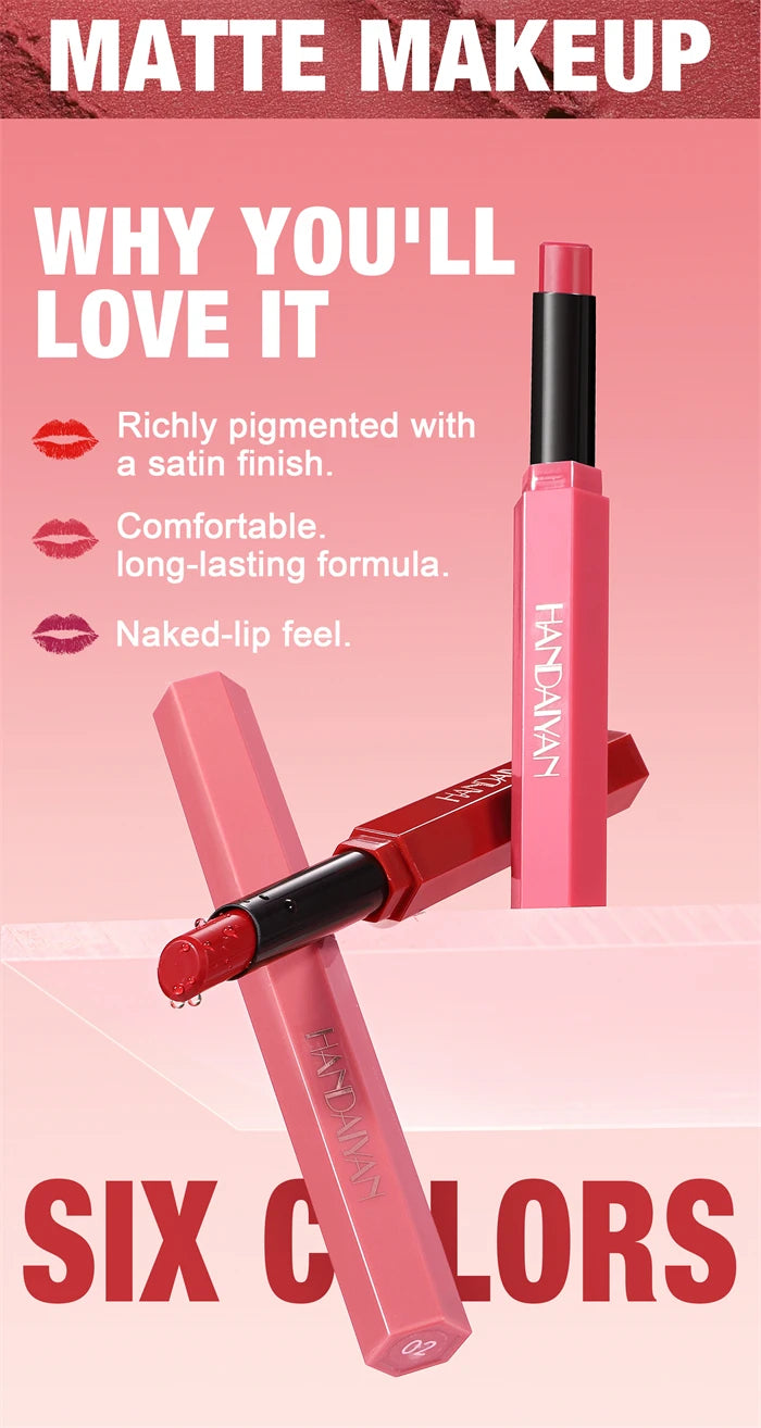 Matte Lipstick Pencil Waterproof Long Lasting Non-Stick Cup Sexy Red Matte Solid Lip Gloss Nude Pink Lipstick Pen Makeup -6 Colors