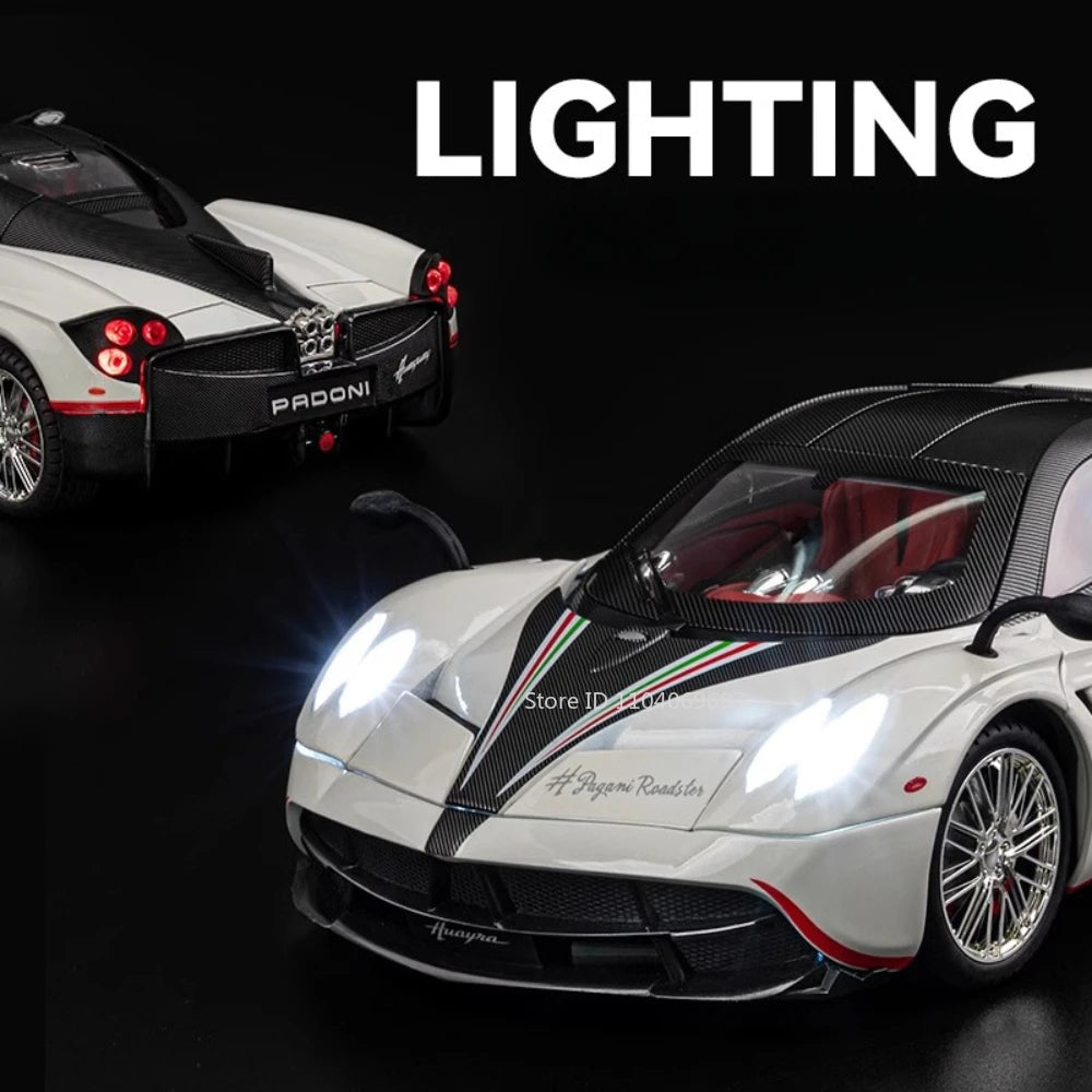 Pagani Huayra 1:18 Model Car Diecast Alloy Sport Cars Sound Light Pull Back Shock Absorption Models Festival Gift