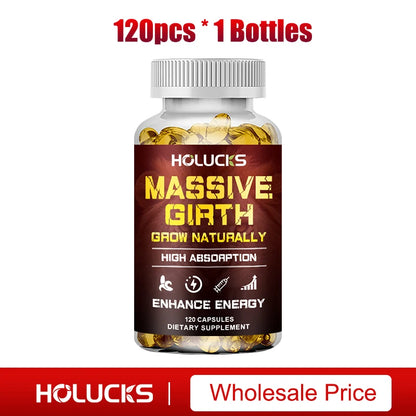 Massive Girth Supplement Capsules for Men, Testosterone Boost, Enhanced Size, Strength, Energy, Endurance, Immune Suppport