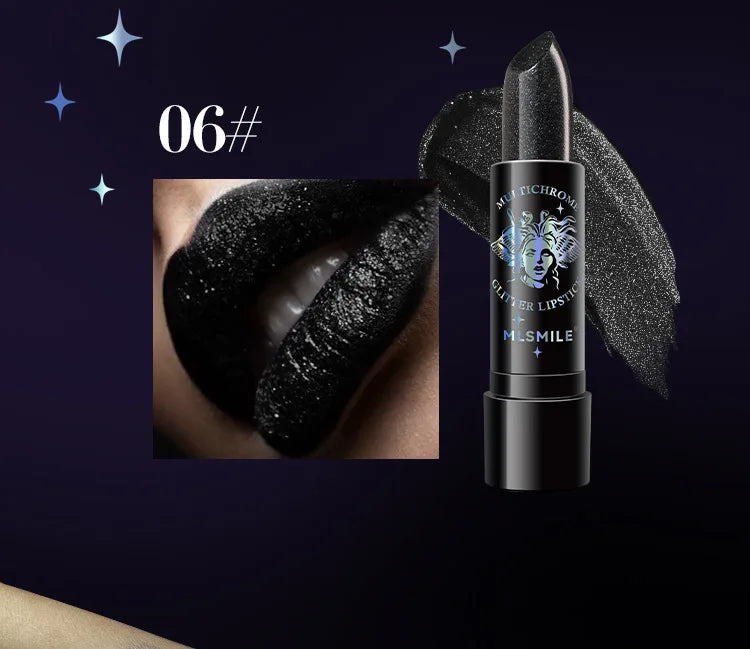 Glitter Lipstick Waterproof Long Lasting Diamond Pearlescent Metallic Lipstick Black Lipgloss Women Lips Makeup Cosmetic  - 6Colors