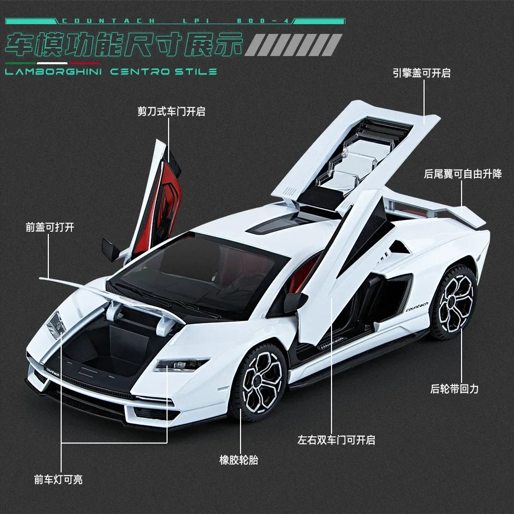 Lamborghini Countach LPI 800-4 Simulation1:24  Diecast Metal Alloy Model car Sound Light Pull Back CollectionToy Gifts