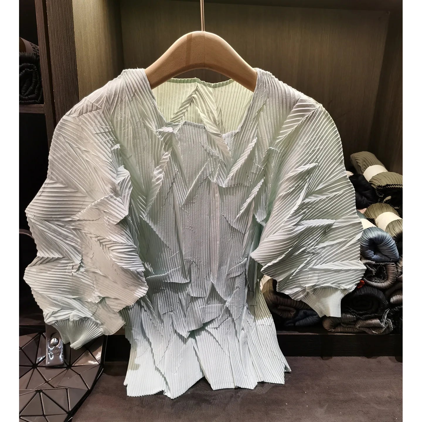 LANMREM New Batwing Sleeve Pleated Women's T-shirt American Style Loose Versatile Chic Round Collar Pullover Tops 2DB6558
