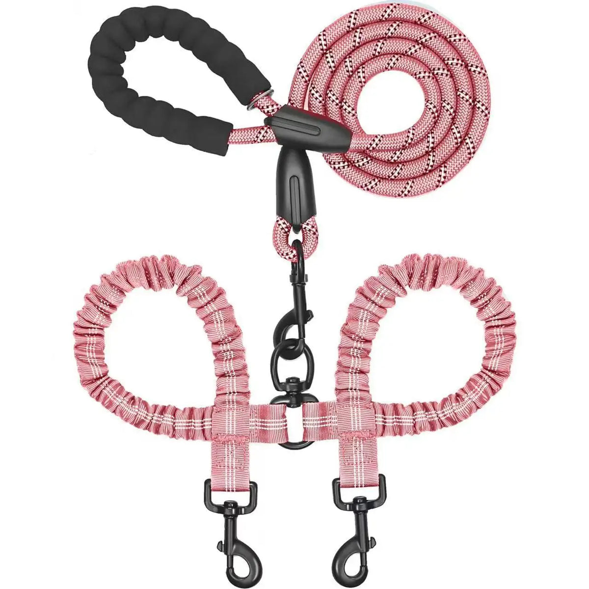 Double Dog Leash, Dual Dog Leash, 360 Swivel Tangle Free Bungee Walking Training Leash for Large Medium Dogs, Shock Absorbing Bu