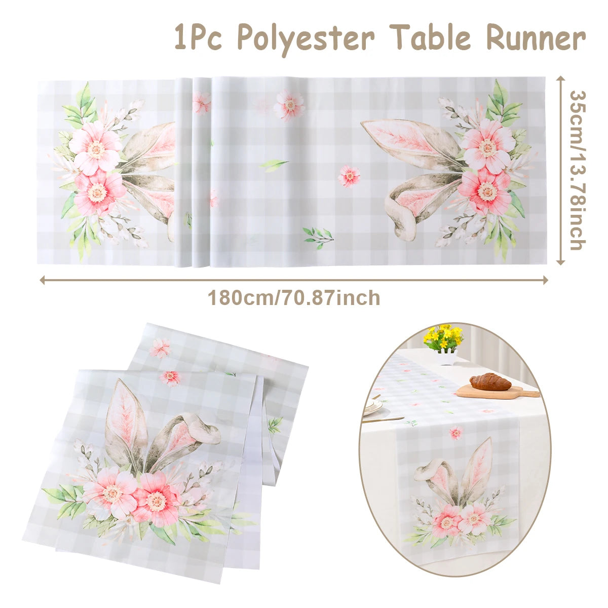 Easter Bunny Polyester Table Runner Happy Easter Decorations for Home Rabbit Butterfly Table Cloth Easter Party Supplies