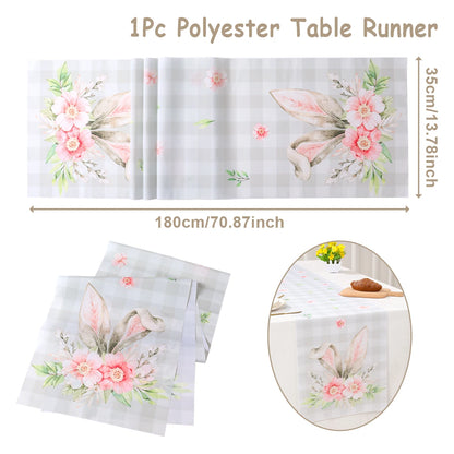 Easter Bunny Polyester Table Runner Happy Easter Decorations for Home Rabbit Butterfly Table Cloth Easter Party Supplies