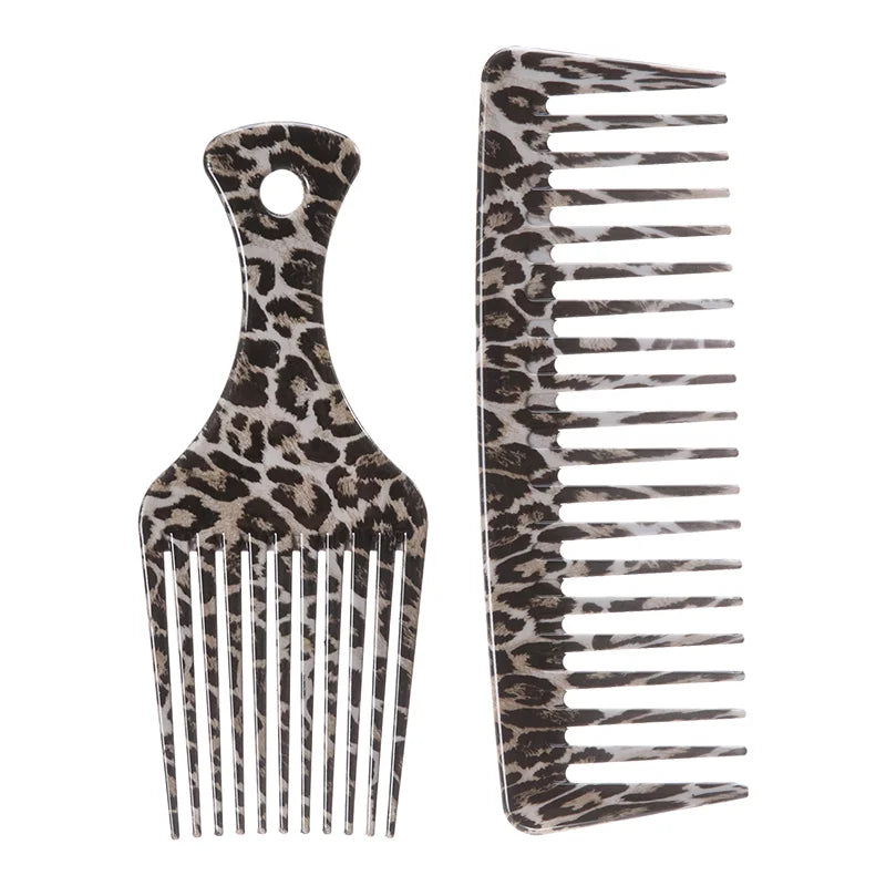 1/2/3pcs Leopard Print Comb Set Anti-Static Wide Teeth Afro Braid Fork Comb Rat Tail Curly Hair Styling Tools