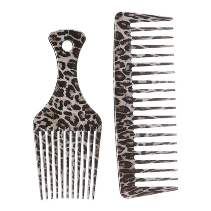 1/2/3pcs Leopard Print Comb Set Anti-Static Wide Teeth Afro Braid Fork Comb Rat Tail Curly Hair Styling Tools