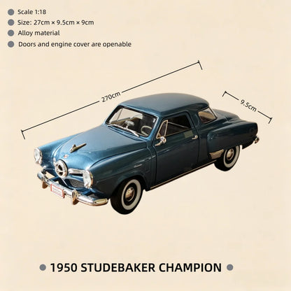 1:18 Scale Diecast Alloy Model 1950 Studebaker Champion Vintage Car with Opening Doors Collection Display Toy for Car Fans