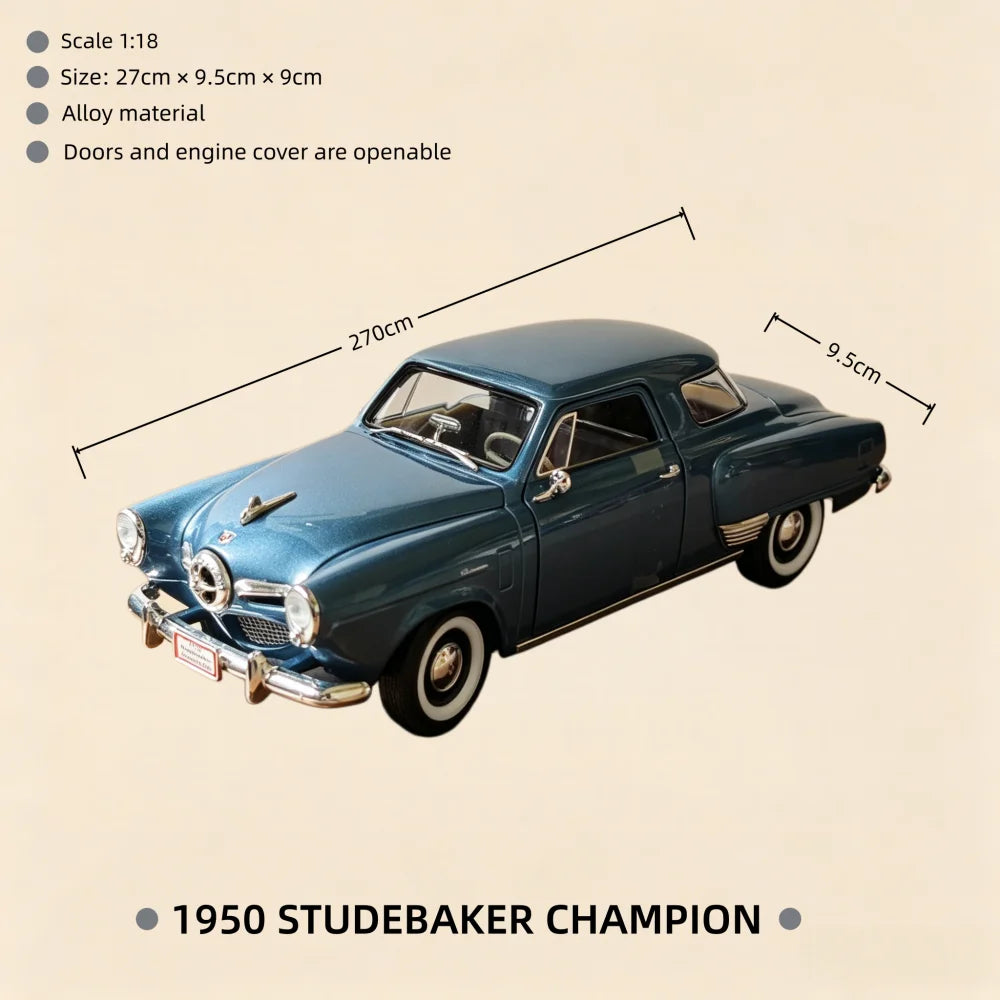 1:18 Scale Diecast Alloy Model 1950 Studebaker Champion Vintage Car with Opening Doors Collection Display Toy for Car Fans