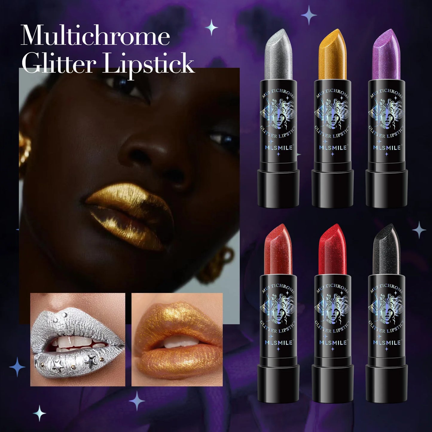Glitter Lipstick Waterproof Long Lasting Diamond Pearlescent Metallic Lipstick Black Lipgloss Women Lips Makeup Cosmetic  - 6Colors