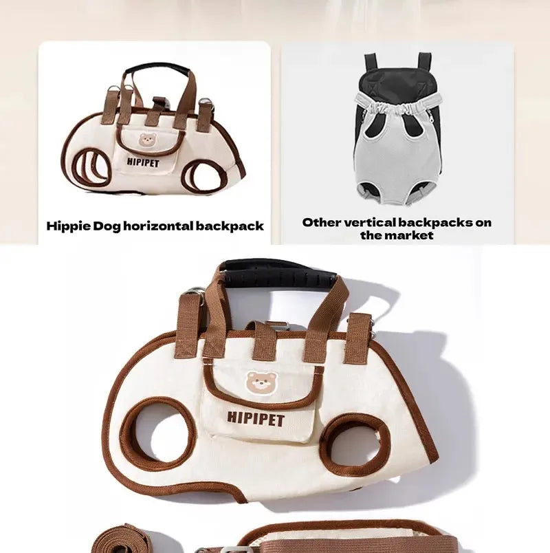 Portable multi-functional towing backpack, double-shoulder dog backpack, crossbody pet transport bag, breathable outdoor pet bag