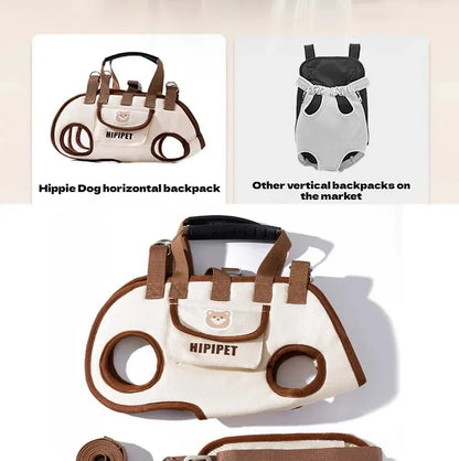 Portable multi-functional towing backpack, double-shoulder dog backpack, crossbody pet transport bag, breathable outdoor pet bag