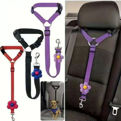 Pet Car Seat Adjustable (40-70cm)Belt Dog Cat Safety Harness Leash with Flower Decor for Dogs Travel Collar Pet Accessories