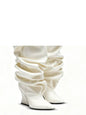 Autumn and Winter Pointed, Thick Soled, High-heeled Boots, Knee High Boots, Pleated Pile Party, Large Women's Short Boots