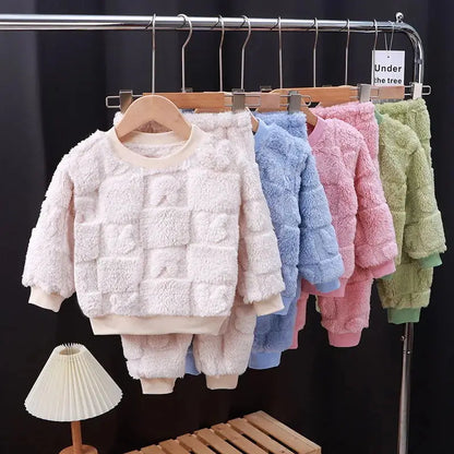 New autumn flange pajamas girl style Liu Su home service boy long sleeve top+trousers set 0-5 year old children pajamas set
