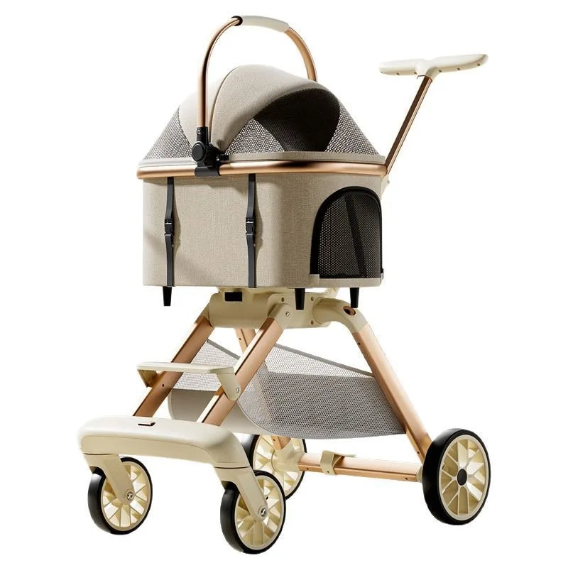Luxury Pet Stroller 3 in 1  with 4 Wheels for Medium Small Size Dogs and Cats Detachable Carrier for Puppy Kitty Doggie Stroller
