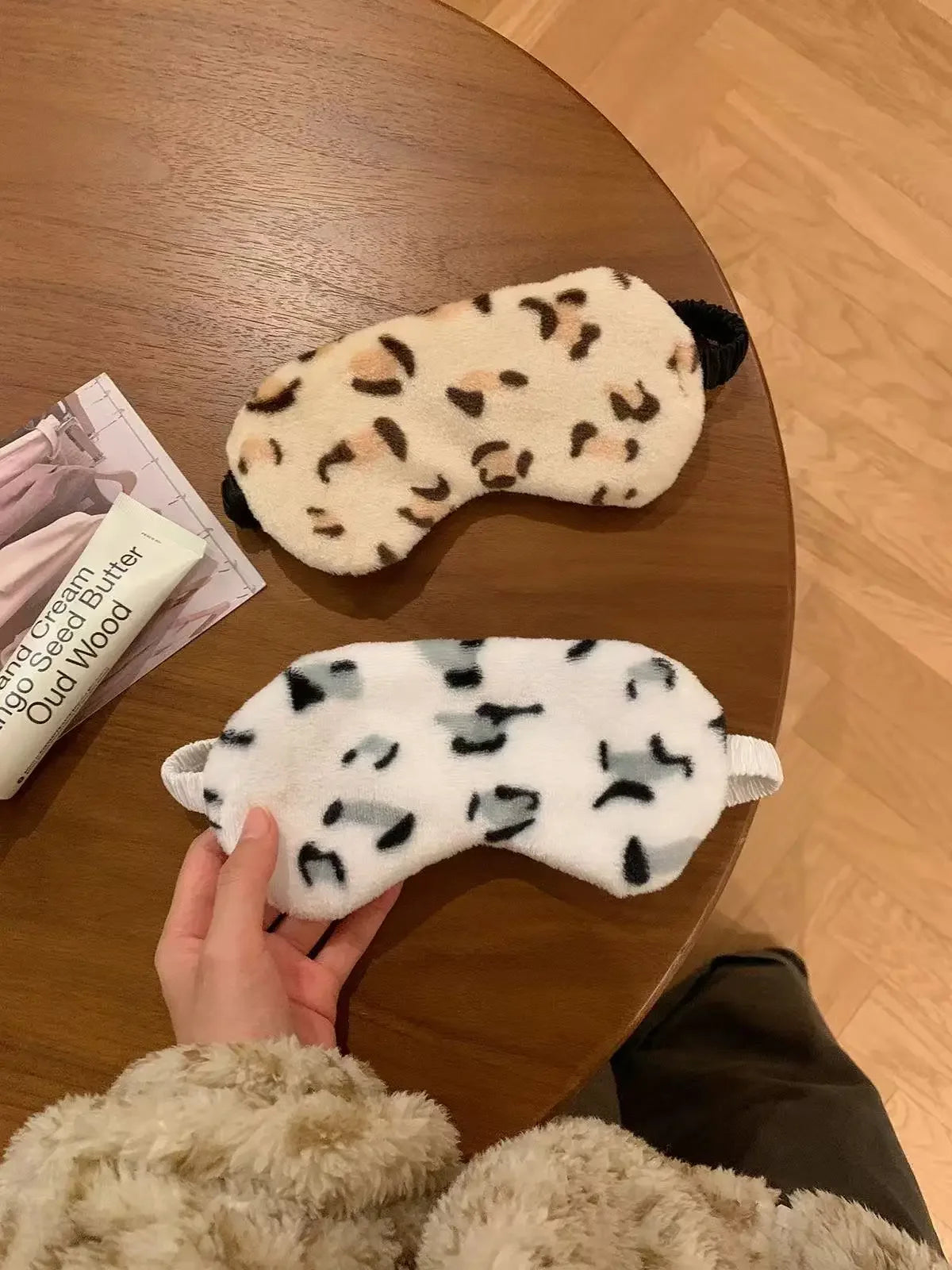 Sleeping Mask Sleeping Blindfold Soft Plush Eye Masks Leopard Print Cloud Eye Cover Plush Mask Eyepatch Nap Health Eye Cover Dot
