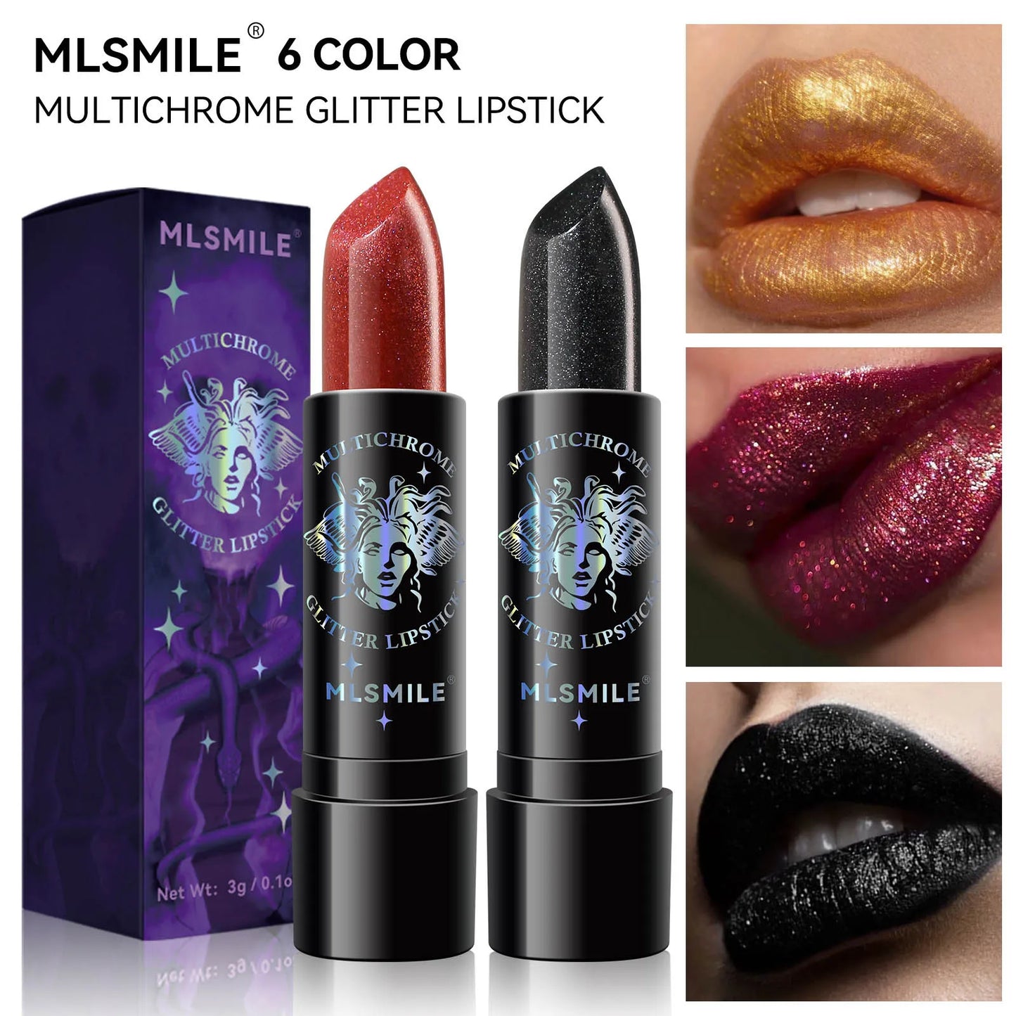 Glitter Lipstick Waterproof Long Lasting Diamond Pearlescent Metallic Lipstick Black Lipgloss Women Lips Makeup Cosmetic  - 6Colors