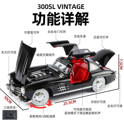 Mercedes Benz 300SL Classic 1:18 Car Alloy Diecast Car Model Home Interior Decoration Ornaments Sound & Light Collect Hobby Gift