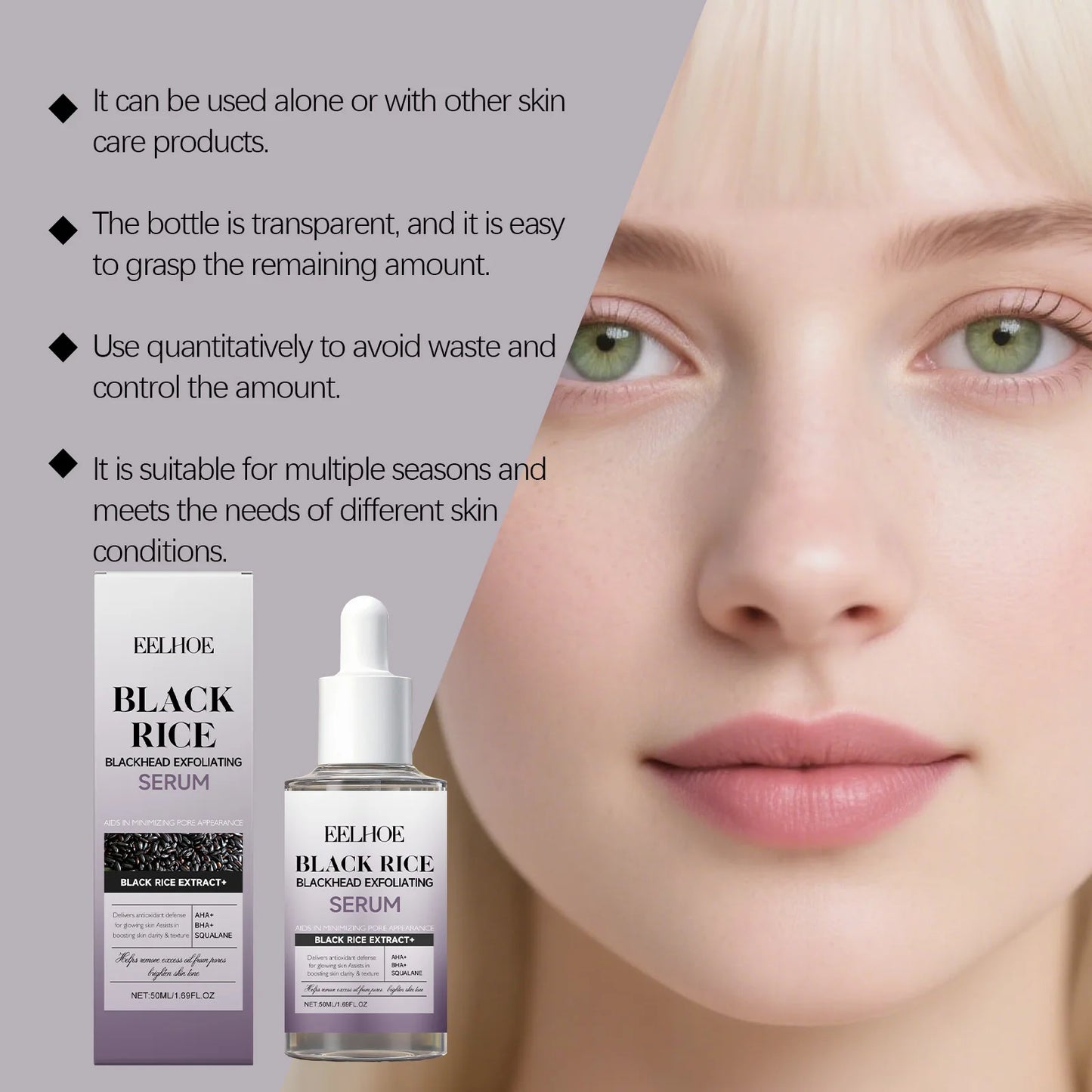 eelhoe Black & White Rice Exfoliating Serum Set BHA Niacinamide Pore Minimizing & Brightening Blackhead Whitehead Remover Skincare Set