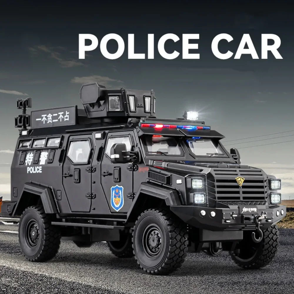 Swordtooth Tiger Police Car scale 1/24 Toy Model Alloy Diecast Explosion Proof Vehicles Door Opened Sound Light Pull Back Decoration Gift