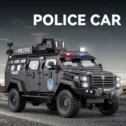 Swordtooth Tiger Police Car scale 1/24 Toy Model Alloy Diecast Explosion Proof Vehicles Door Opened Sound Light Pull Back Decoration Gift