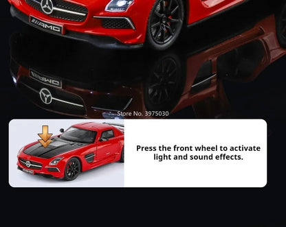 Benz SLS 1:24 Model Car Alloy Diecasting Wheel Steering Miniature Vehicles with Light Music Model Car Gifts