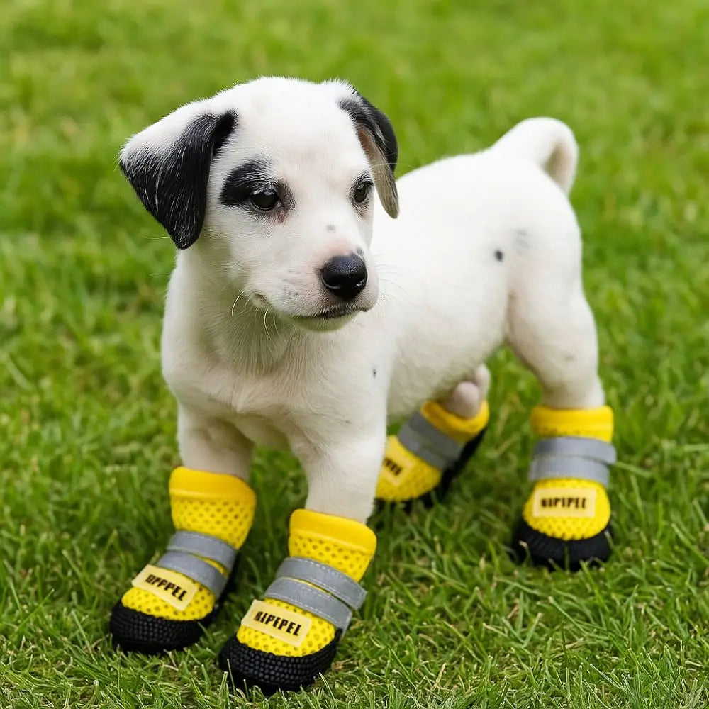 4Pcs/Set Cute Breathable Dog Mesh Shoes Adjustable Wear-resistant Dog Paw Protectors Reflective Dog Footwear Hiking