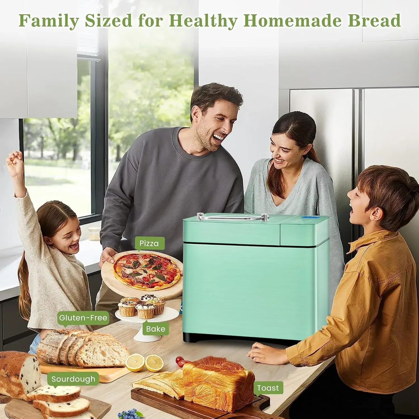 Bread Maker 2.2LB with Dual Heaters, 710W Convection Bread Machine with Ceramic Pan & Auto Nut Dispenser, 17-in-1 Stainless