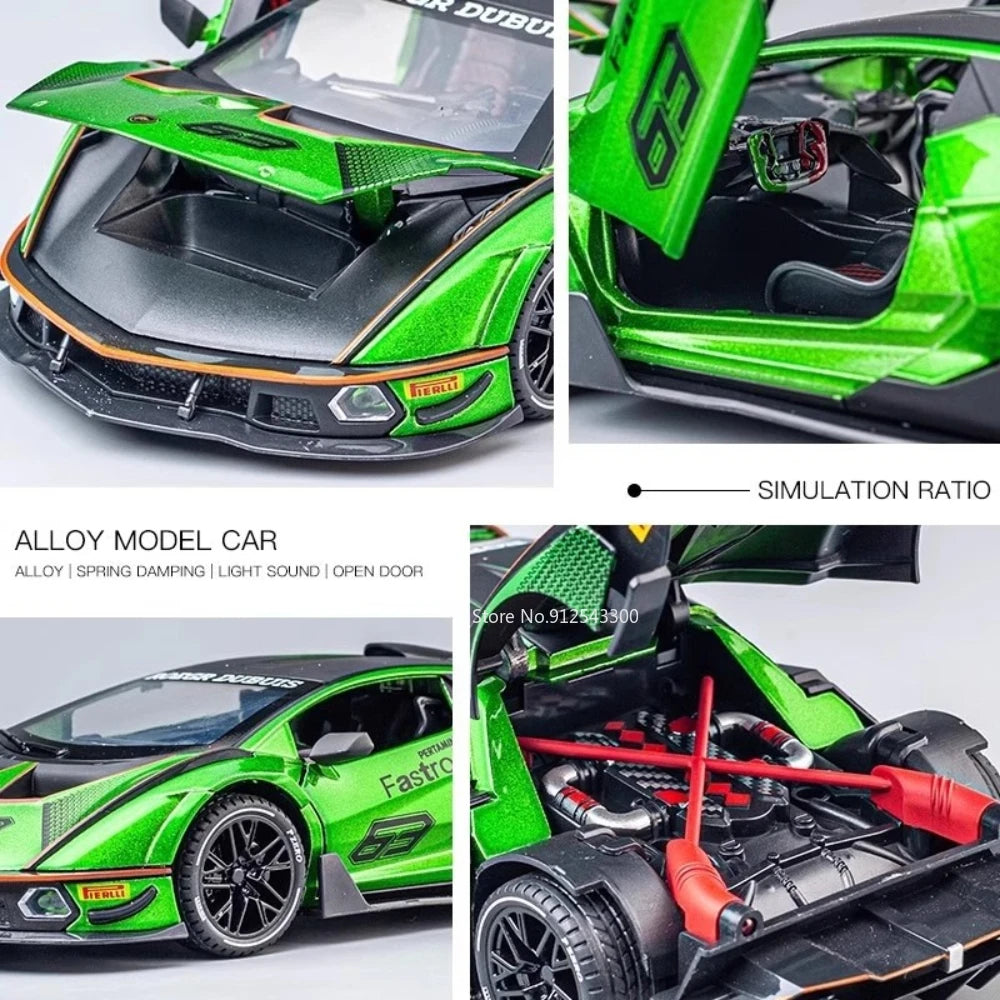 Lambor SCV12 LP770- 1:24  Car Model Alloy Diecast Sound Light Pull Back Doors Opened Vehicle Models Toy