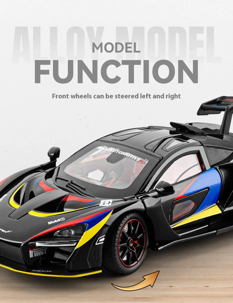 Simulated 1/24 McLaren Senna car model with sound and lights, track version sports car model, boys gift, collection ornaments