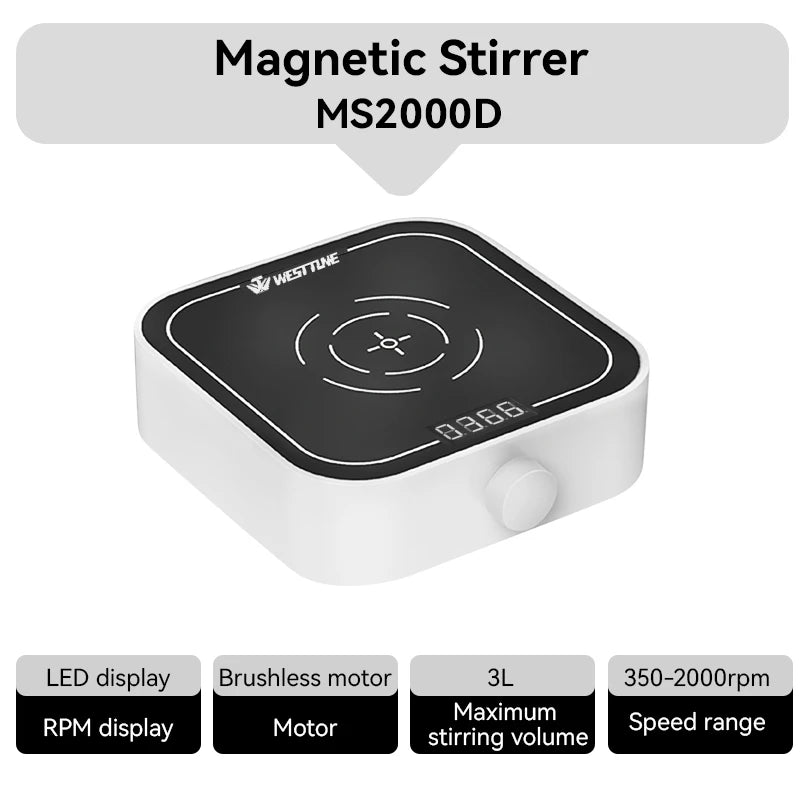 WESTTUNE Laboratory Magnetic Stirrer 3000RPM 3L Magnetic Mixer Stir Plate with 2PCS Stir Bar No Heating Lab Stirring Equipment