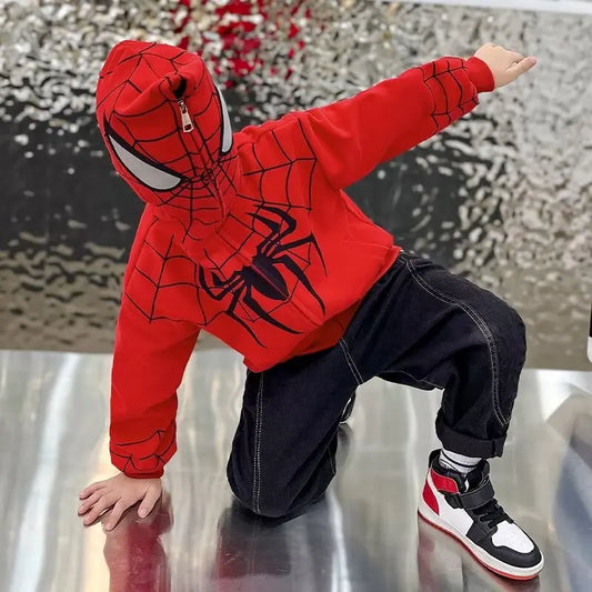 Spiderman Jacket Spring Children unisex Hooded Sweatshirt Cartoon Zipper Coats  Kids Clothing Outdoors Keep Casual Outerwear