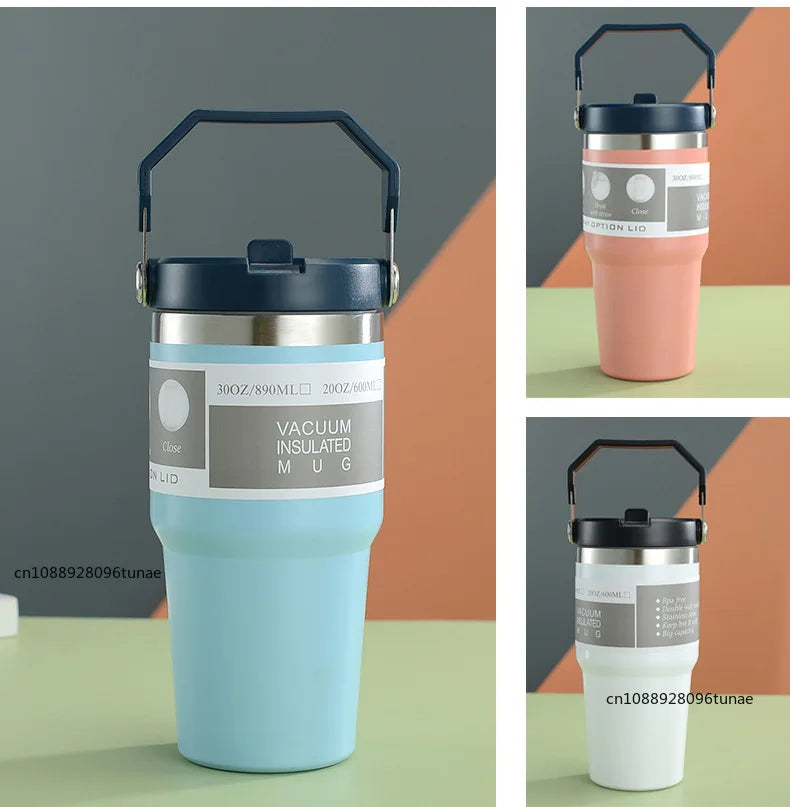Thermal Water Bottle With Straw Outdoor Sport Coffee Cup Car Insulated Cup Tumbler Vacuum Flask Travel Thermal Mug 20oz/30oz