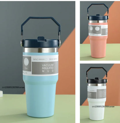 Thermal Water Bottle With Straw Outdoor Sport Coffee Cup Car Insulated Cup Tumbler Vacuum Flask Travel Thermal Mug 20oz/30oz