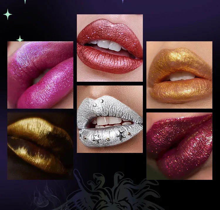 Glitter Lipstick Waterproof Long Lasting Diamond Pearlescent Metallic Lipstick Black Lipgloss Women Lips Makeup Cosmetic  - 6Colors