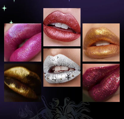 Glitter Lipstick Waterproof Long Lasting Diamond Pearlescent Metallic Lipstick Black Lipgloss Women Lips Makeup Cosmetic  - 6Colors