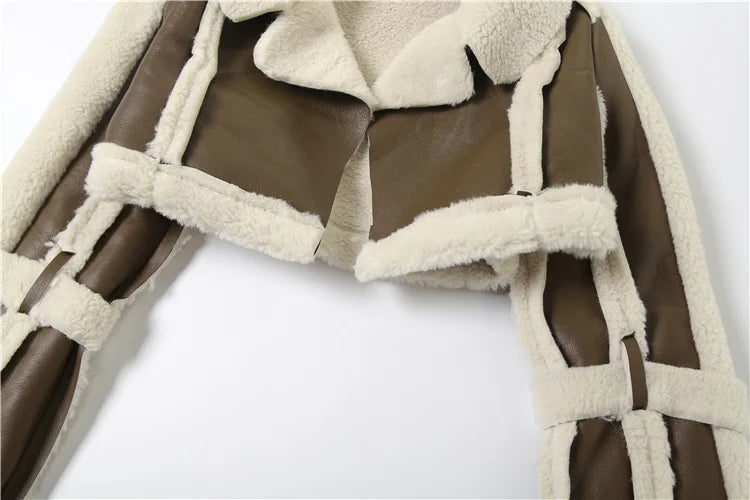 Weird Puss Furry Patchwork Women Crop Jacket Hipster Full Sleeve Open Stitch Hipster Streetwear Warm Outwear Basic Wild Coat