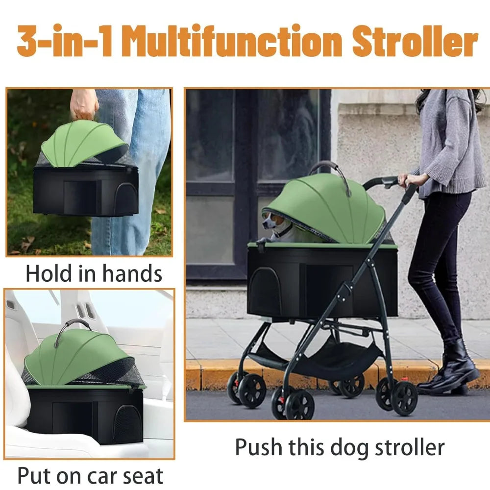 Dog Carrier Backpack 3-in-1 Pet Stroller Wagon Removable Carrier Cat Stroller for Medium Dogs Up to 55lbs Daily Travel Use