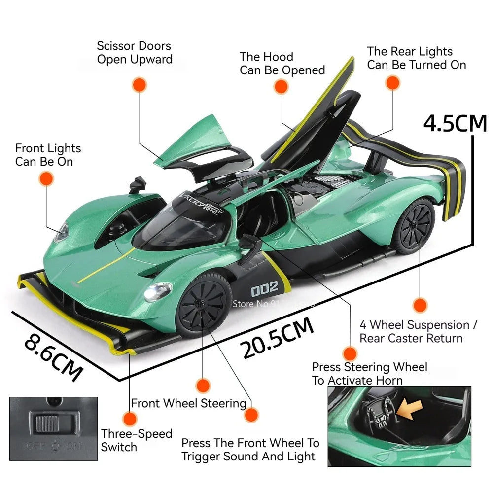 Valkyrie GT-R50 Sports 1:24 Car Model Toy Diecast Alloy Doors Opened Sound Light Supercar Collectible Ornaments Toy Gifts