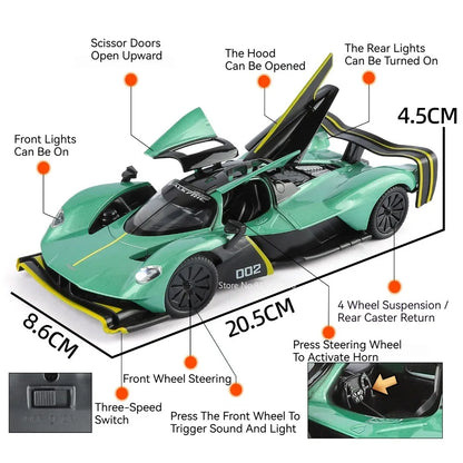 Valkyrie GT-R50 Sports 1:24 Car Model Toy Diecast Alloy Doors Opened Sound Light Supercar Collectible Ornaments Toy Gifts