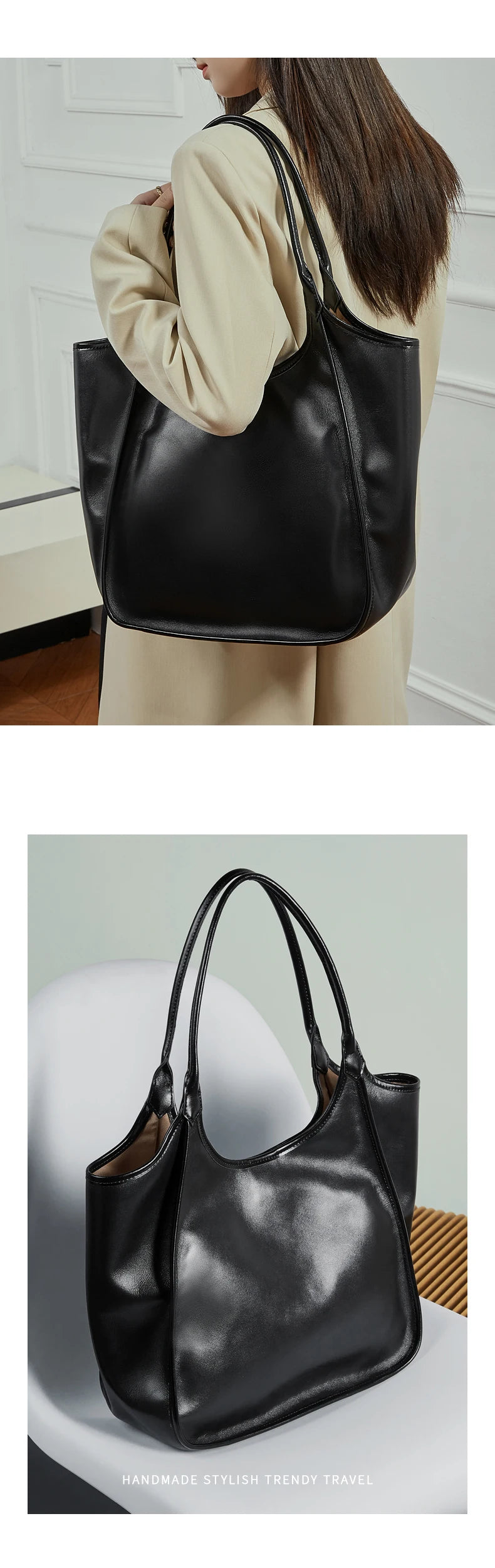 Hifashion Cowhide Genuine Leather Large Tote Shoulder Bags For Women 2026 Luxury Designer Bucket Shopper Office Ladies Handbags