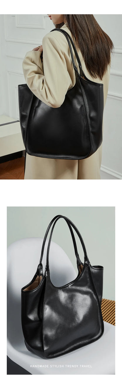 Hifashion Cowhide Genuine Leather Large Tote Shoulder Bags For Women 2026 Luxury Designer Bucket Shopper Office Ladies Handbags