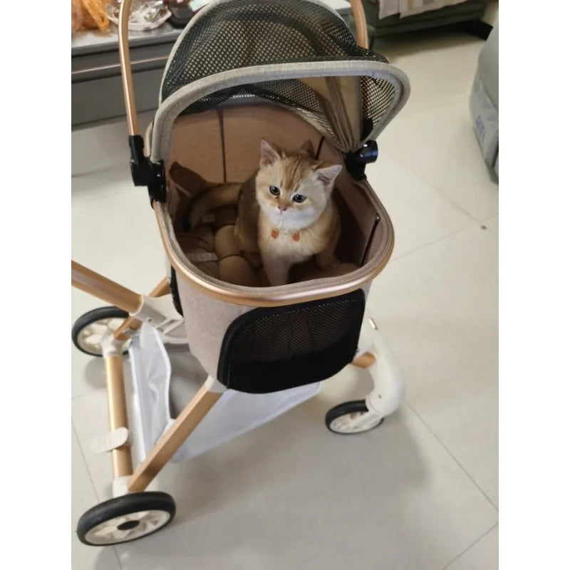 Luxury Pet Stroller 3 in 1  with 4 Wheels for Medium Small Size Dogs and Cats Detachable Carrier for Puppy Kitty Doggie Stroller