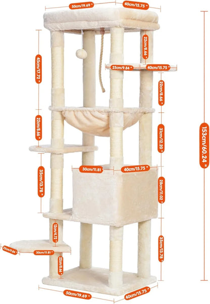 Heybly Cat Tree for  20lbs Heavy Duty,60 inches XXL Cat Tower for Indoor Cats, Multi-Level Furniture Condo with Big Padded Plush