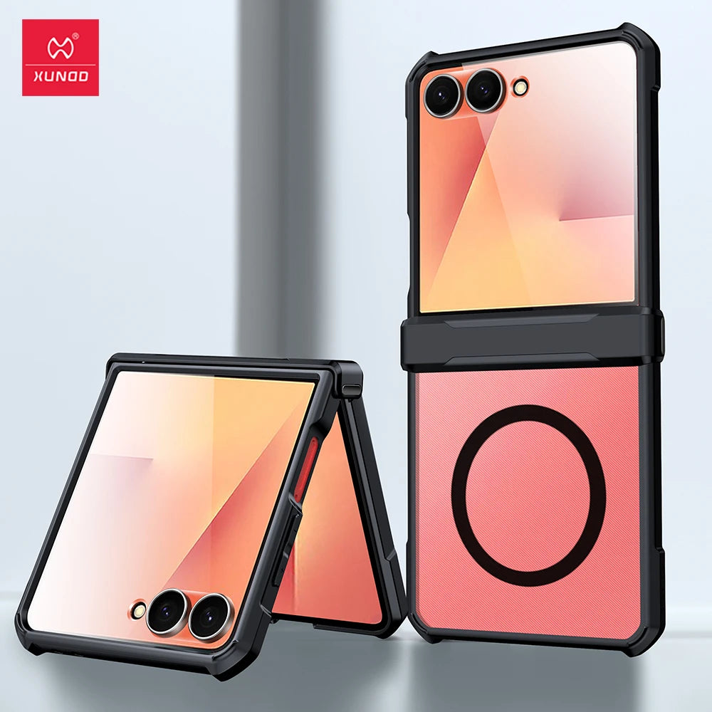 Xundd For Samsung Z Flip 7 Case Galaxy Z Flip 3 4 5 6 Case Airbag Shockproof Shell Back Clear Cover with Glass For 갤럭시 z플립7