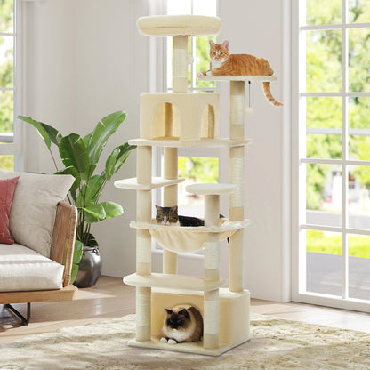 Tall Cat Tree with Scratching Posts Spacious Hammocks Large Condos Large Cat Tower for Indoor Cat Scratcher Cat Toys Accessories