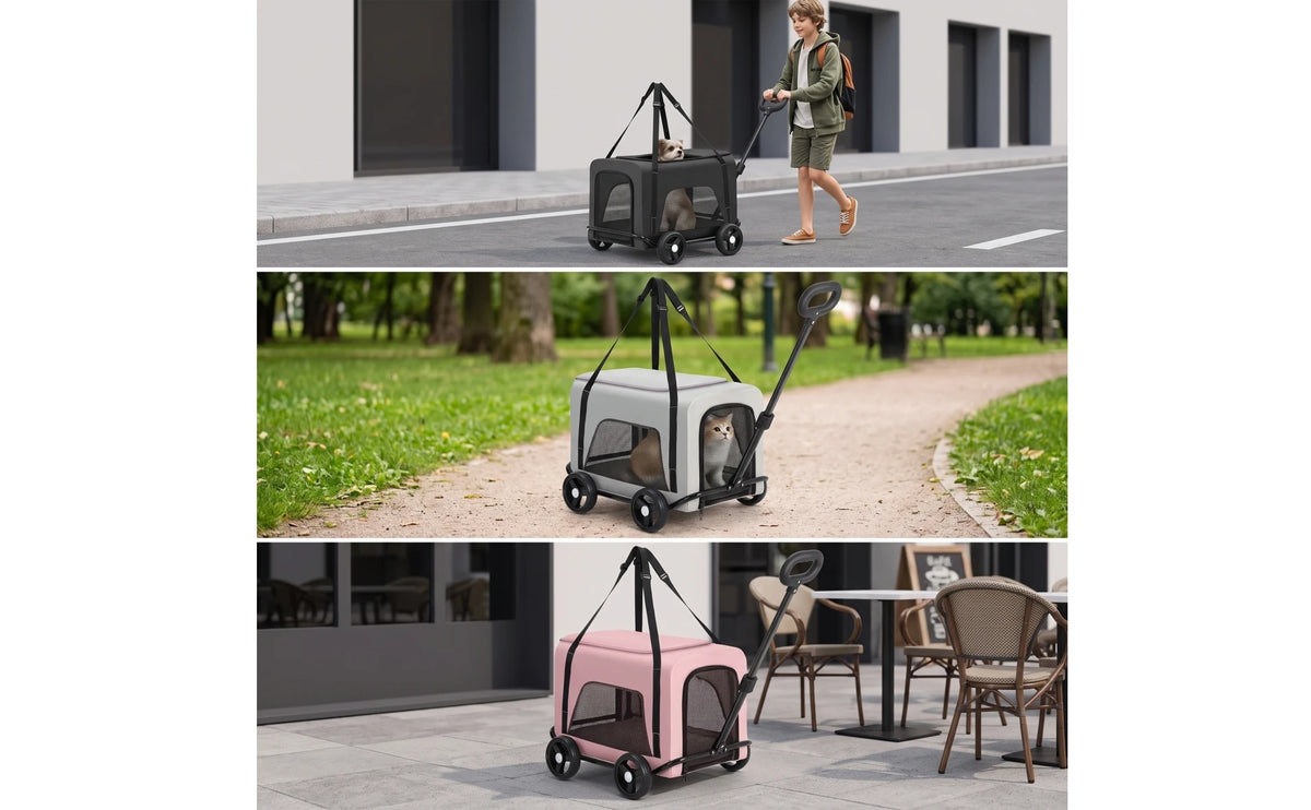 Rolling Pet Carrier Foldable Wheeled Pet Carrier Smooth Spacious for Small Pets, Travel, Vet Visits